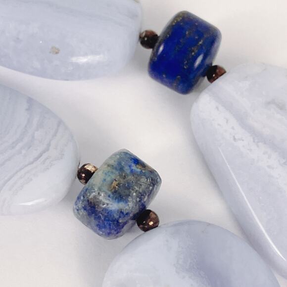 Signed Mine Finds By Jay King Blue Lace Agate Lapis Lazuli 925 Gemstone Necklace - Picture 3 of 13